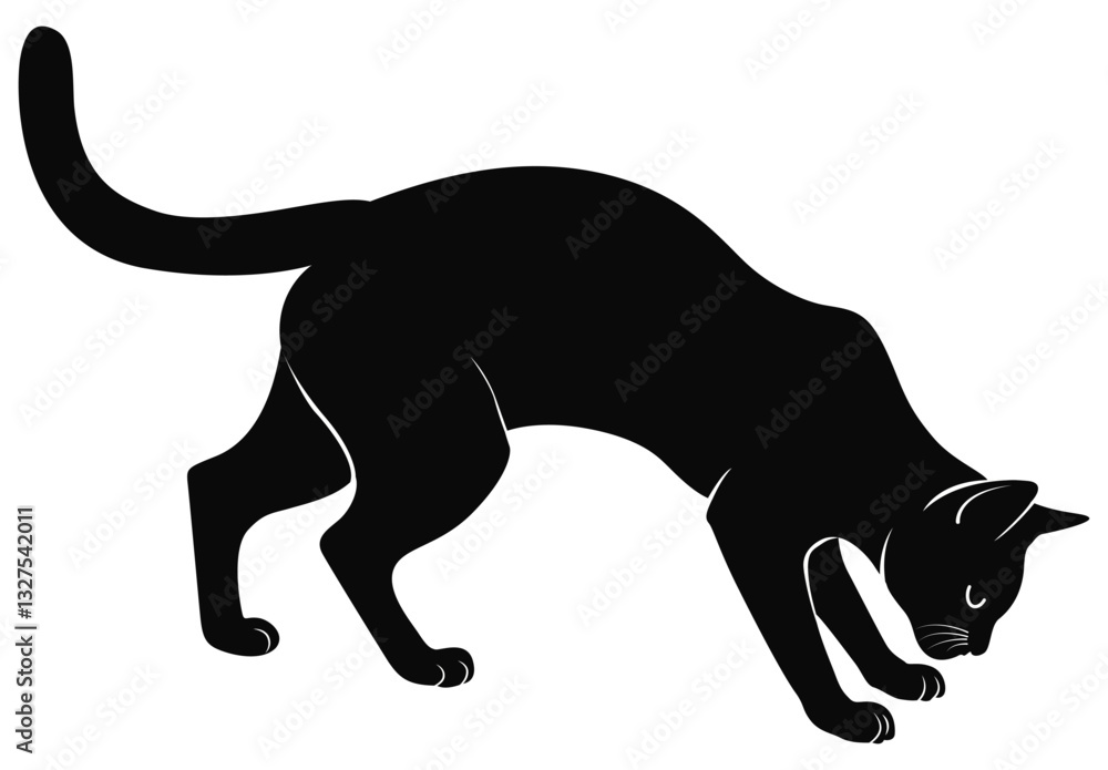Curious Black Cat Sniffing in Simple Vector Art Style Curious Black Cat Sniffing in Simple Vector Art Style