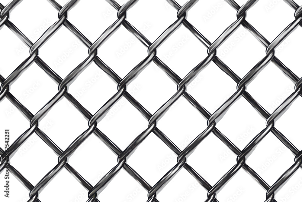 Naklejka premium A Stark, Metallic Chain-link Fence, A Symbol Of Boundaries And Confinement, Rendered With Detailed Shading And Realistic Texture Against A Bright Isolated on Transparent Background