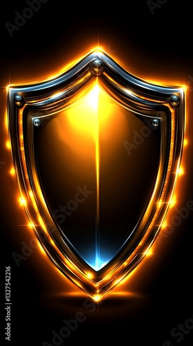 Illuminated shield with bright light on black background