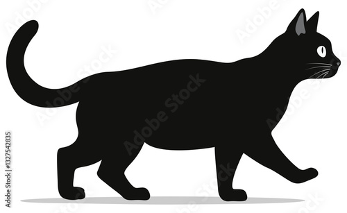 Black Cat Walking White Isolated Background Illustration