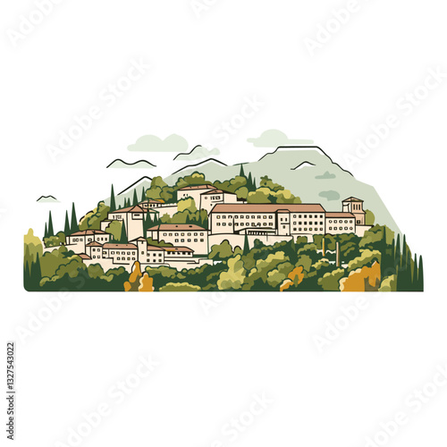 Alhambra hand-drawn comic illustration. Alhambra. Vector doodle style cartoon illustration