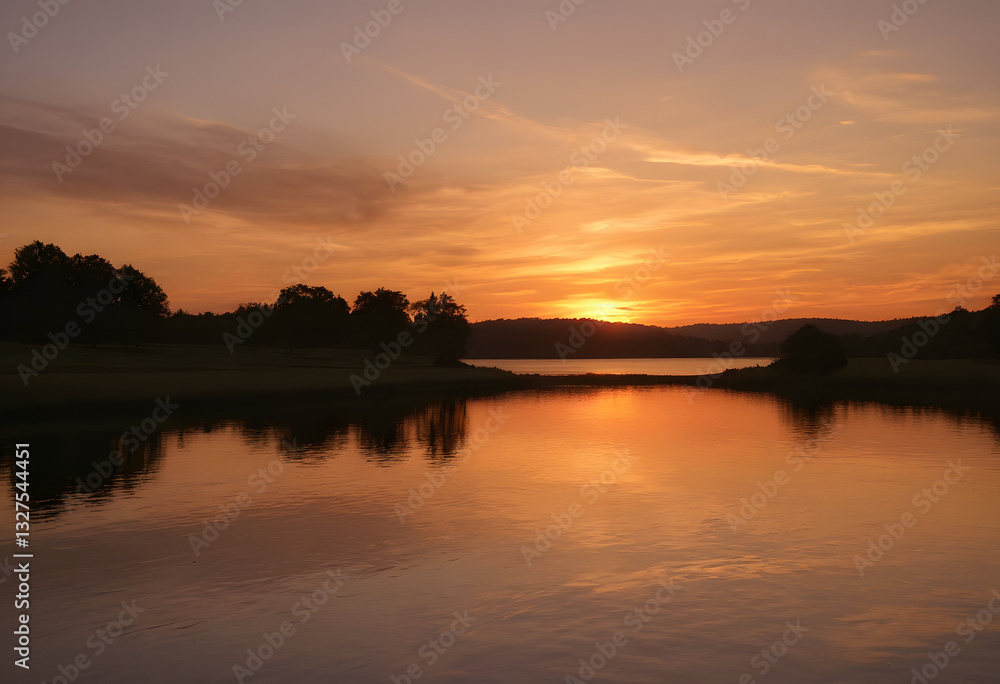Fototapeta premium Soft sunset light casting a warm glow, calm and inviting, end-of-day tranquility.