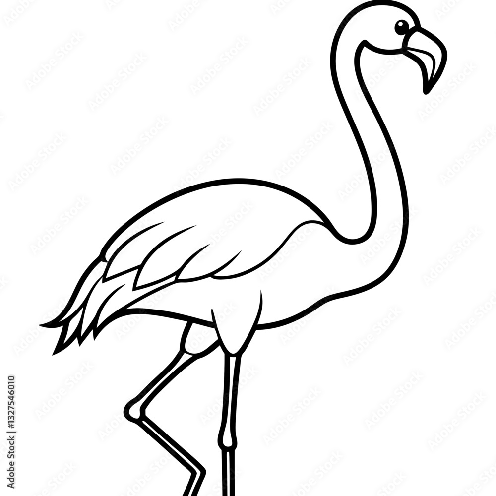 Obraz premium a cartoon flamingo in line art, standing gracefully. Perfect for coloring or design projects