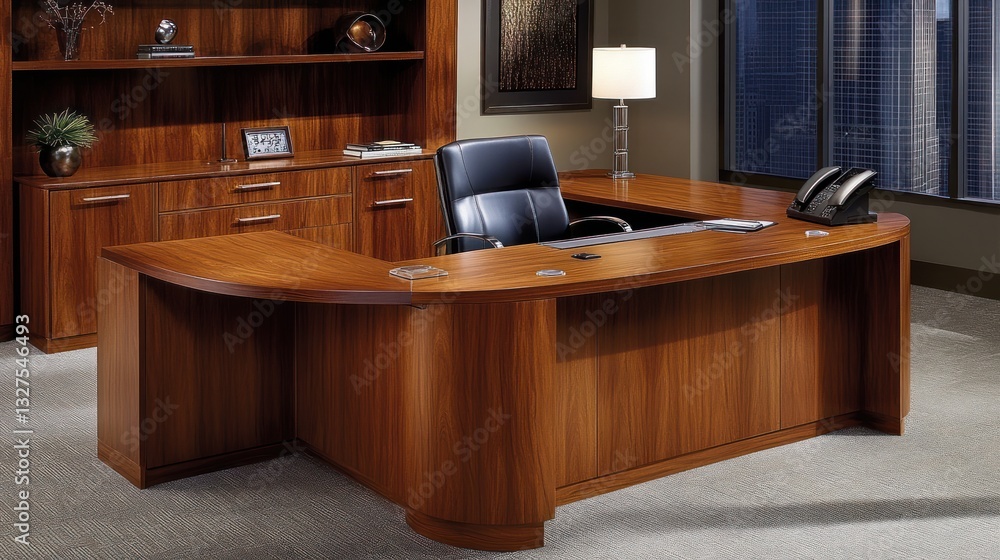 Modern Wooden Executive Office Desk Setup Modern Wooden Executive Office Desk Setup