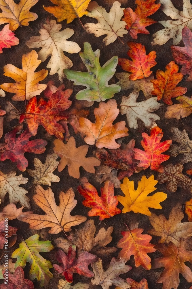 Vibrant Autumn Oak Leaves Scattered on Ground Vibrant Autumn Oak Leaves Scattered on Ground