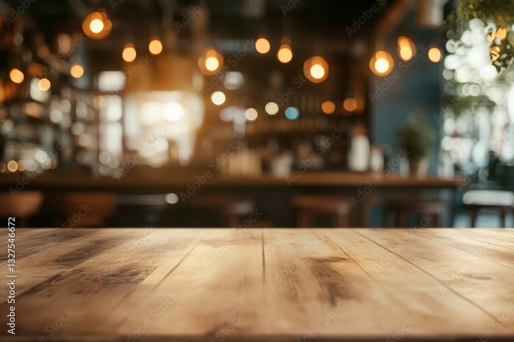 Warm and Inviting Wooden Table in Cozy Cafe with Soft Ambient Lighting and Blurred Background Warm and Inviting Wooden Table in Cozy Cafe with Soft Ambient Lighting and Blurred Background
