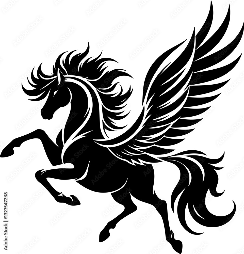 Fototapeta premium A powerful, stylized silhouette of a Pegasus, a mythical winged horse, in a dynamic pose.