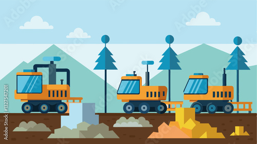 These machines are programmed to identify and avoid potential obstacles such as rocks or debris ensuring a smooth and efficient planting process.. Vector illustration