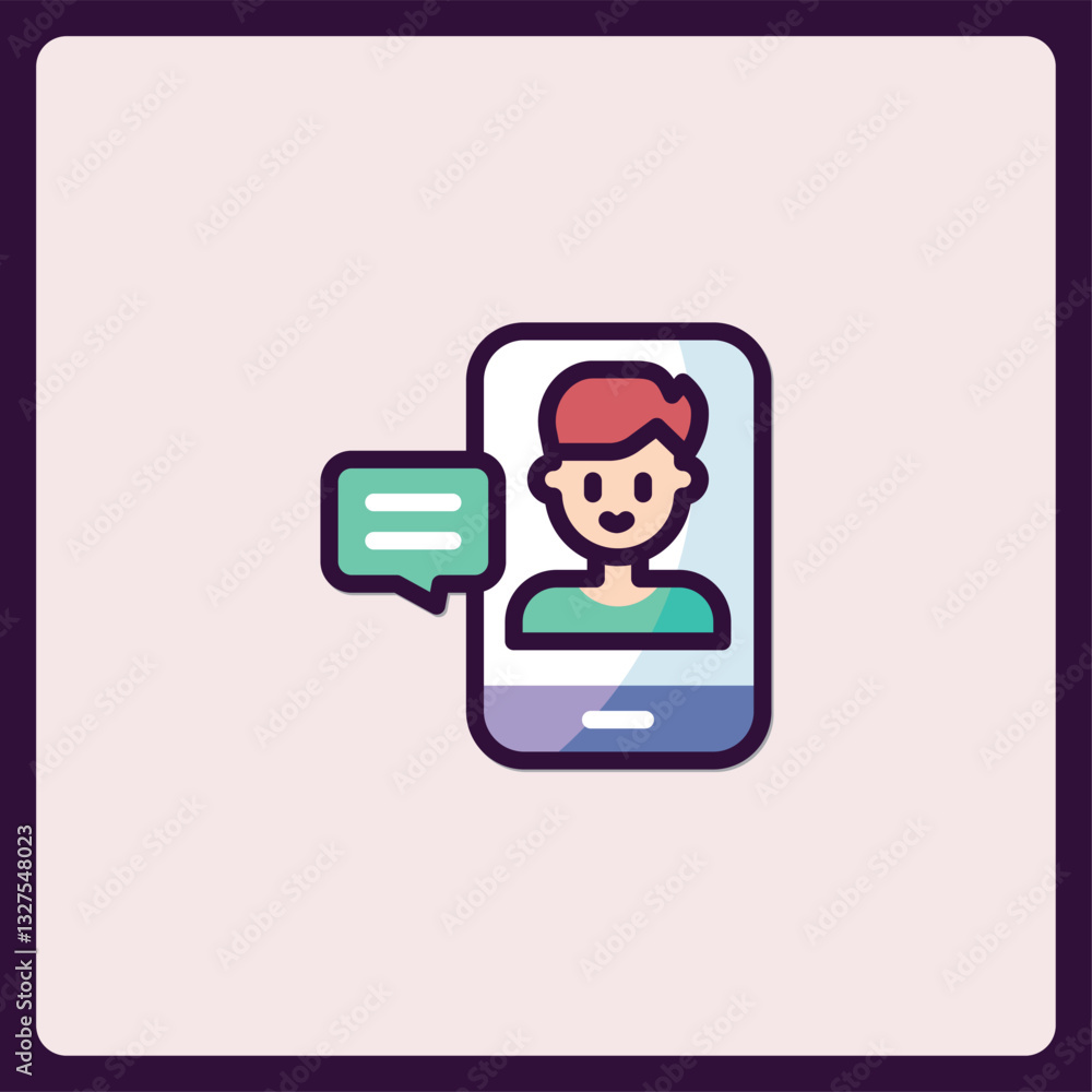 Modern communication application icon depicting video call with message bubble Modern communication application icon depicting video call with message bubble