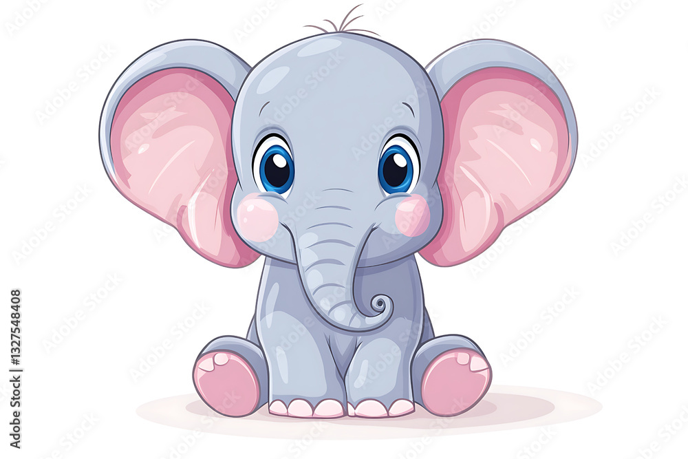 Naklejka premium Adorable baby elephant illustration, cute cartoon animal, big ears, sitting.