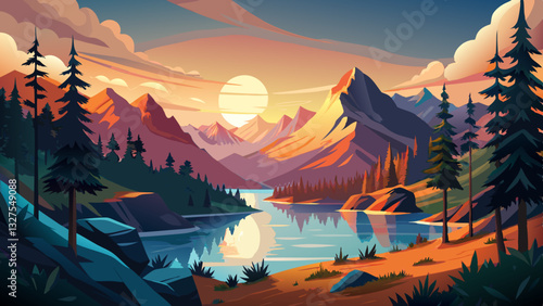 scene over Diablo lake when sunrise in the early morning in North cascade NP,WA,usa.