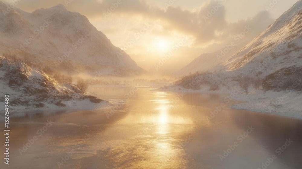 Obraz premium Winter Lakes Under Bright Sunlight with Soft Reflections