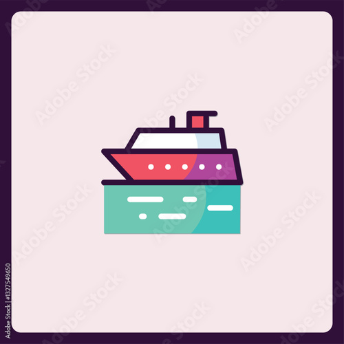 Stylized voyage illustration of a cartoon cruise ship gliding on gentle waters