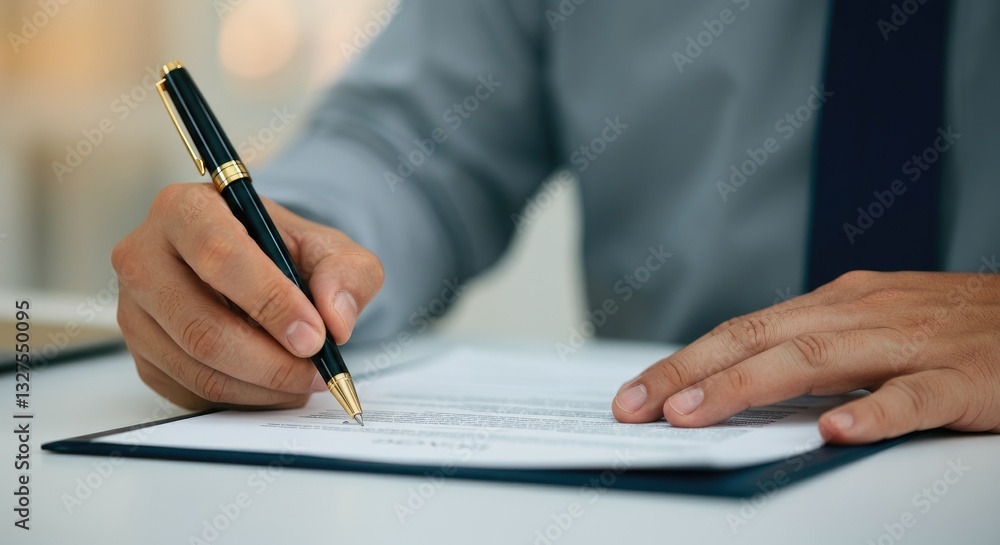 Man signing document with pen Professional setting Man signing document with pen Professional setting