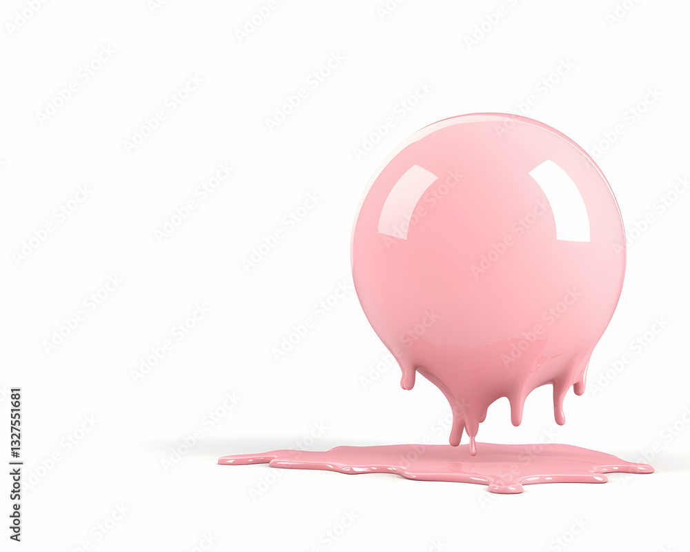 Fototapeta premium Pink sphere melting, dripping paint