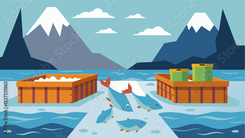 The once colorful display of freshly caught fish has been rep by dusty empty crates and barren ice beds.. Vector illustration
