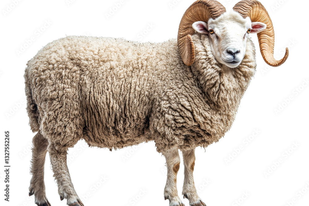 Fototapeta premium Ram with curled horns on transparent background