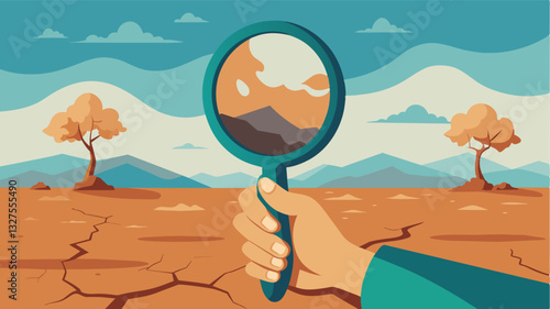 The once lush and bountiful land reduced to a barren wasteland reflected in the farmers cracked and parched hand.. Vector illustration