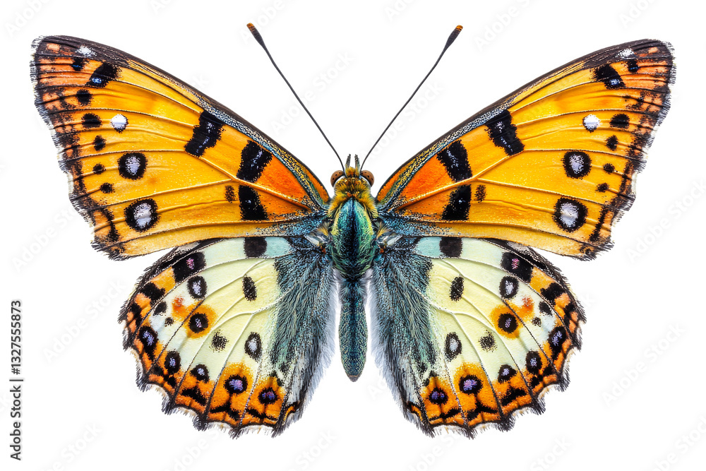 Fototapeta premium Bright orange butterfly with intricate patterns on wings