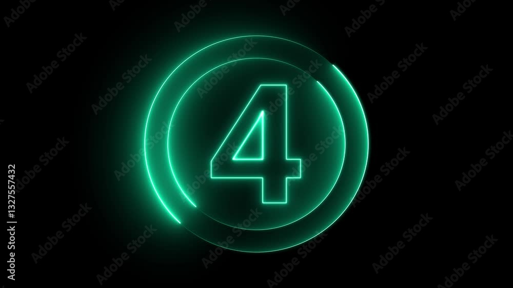 Neon bright glowing countdown timer from 0 to 5 seconds. Neon bright glowing countdown timer from 0 to 5 seconds.