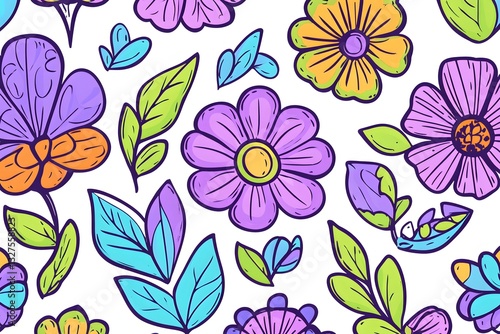 Wallpaper Mural Vibrant Hand-Drawn Floral Seamless Pattern Torontodigital.ca