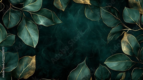 Abstract Golden and Green Leaves Illustration, Abstract illustration of golden and green leaves on a dark background