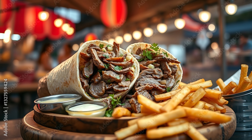 Fototapeta premium Fresh Mexican Burrito Wrapped in a Flour Tortilla on a Black Background – Classic Tex-Mex Food