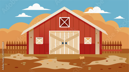 The once white walls of the barn now covered in layers of grime and dirt reflecting the heavy workload and neglect that has taken its toll on the farming industry.. Vector illustration
