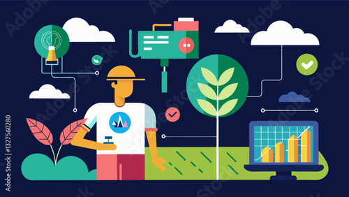 The combination of AI and precision farming techniques allows for datadriven decision making ultimately improving crop yield and reducing waste.. Vector illustration