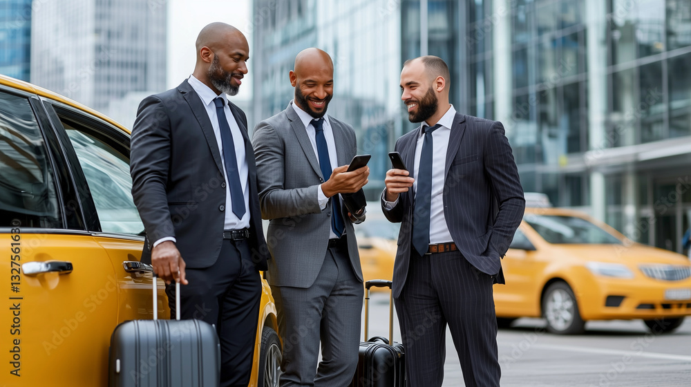 Business Professionals Waiting for a Taxi at Airport Pickup Zone Business Professionals Waiting for a Taxi at Airport Pickup Zone