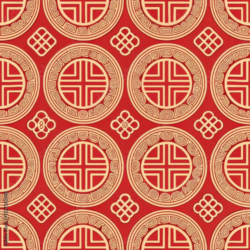 Traditional seamless pattern with circular motifs and intricate designs