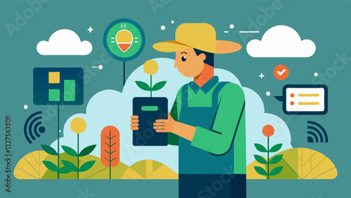 Through AIpowered image recognition technology farmers can quickly spot signs of nutrient deficiency in their crops and apply precise fertilization ods.. Vector illustration