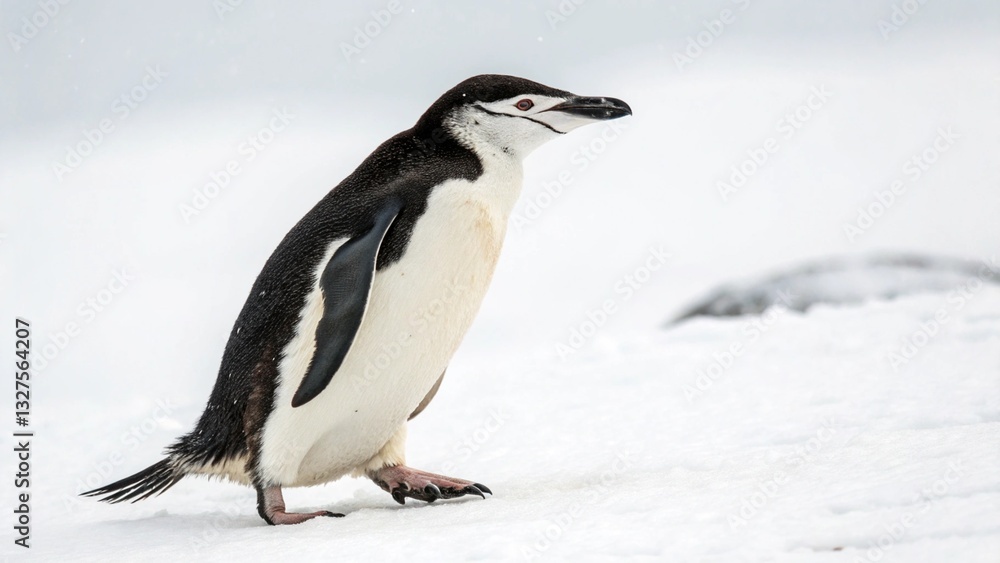 Fototapeta premium Chinstrap Penguin in full view on white studio background