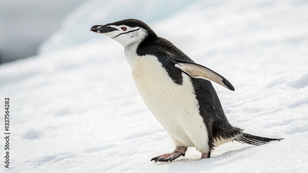 Fototapeta premium Chinstrap Penguin in full view on white studio background