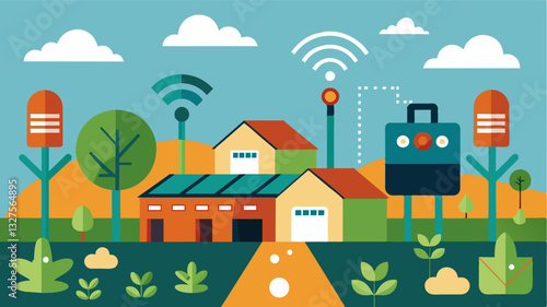The farm is equipped with stateoftheart sensors to monitor plant health and detect any issues before they become problems.. Vector illustration