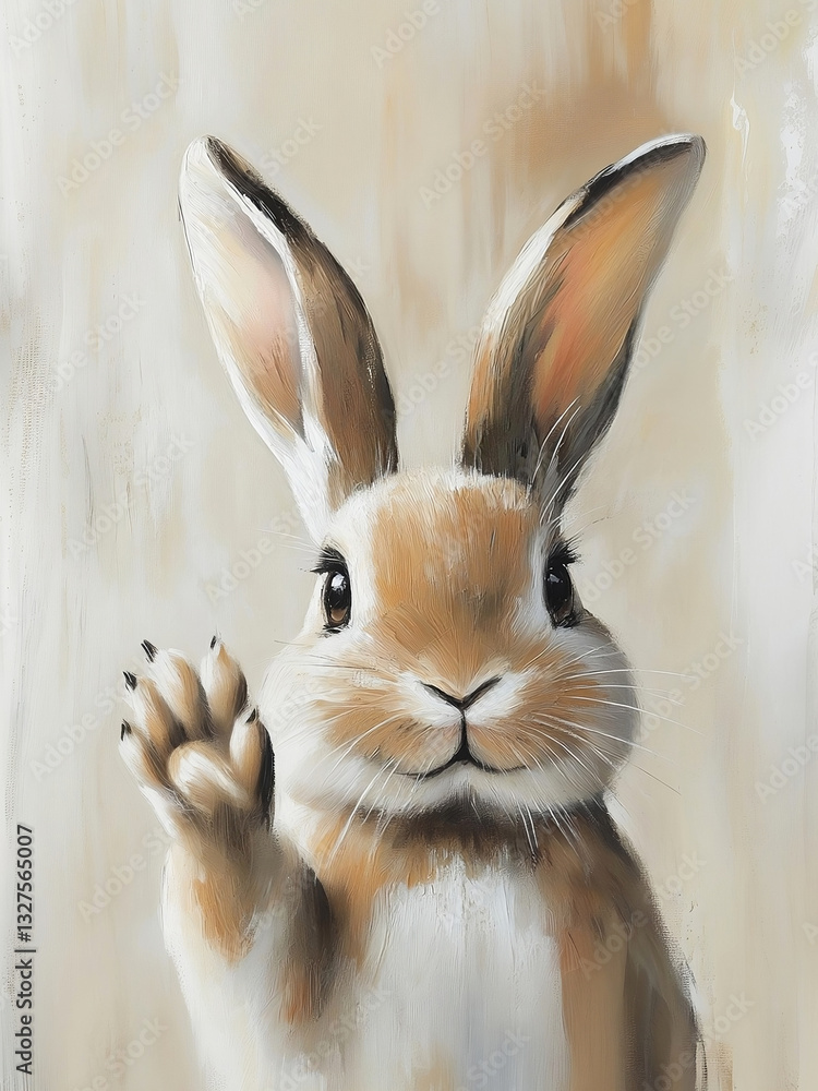 Fototapeta premium Vintage Easter Bunny with Paw as Hello