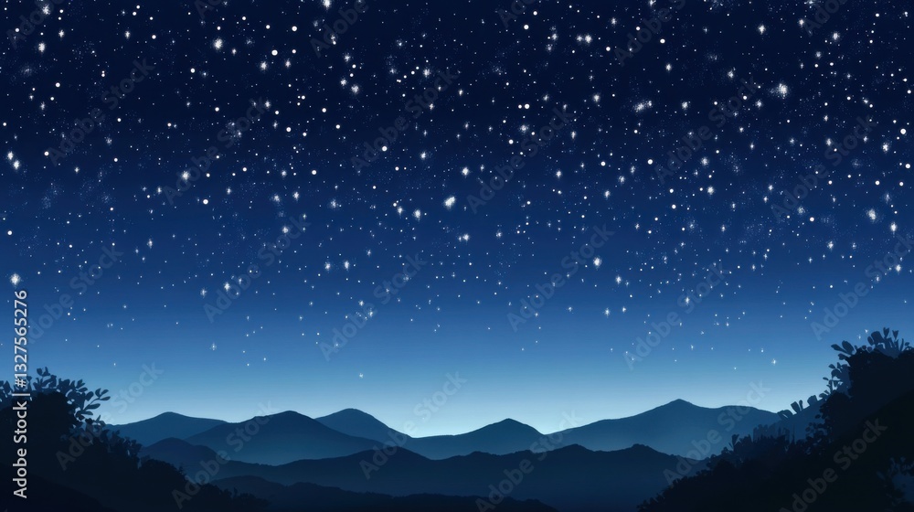 Fototapeta premium Starry Night Sky Over Mountain Landscape with Twilight Glow