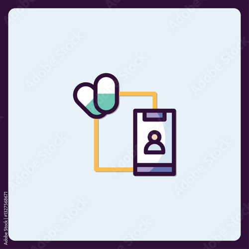Digital prescription icon displaying pills and mobile health technology