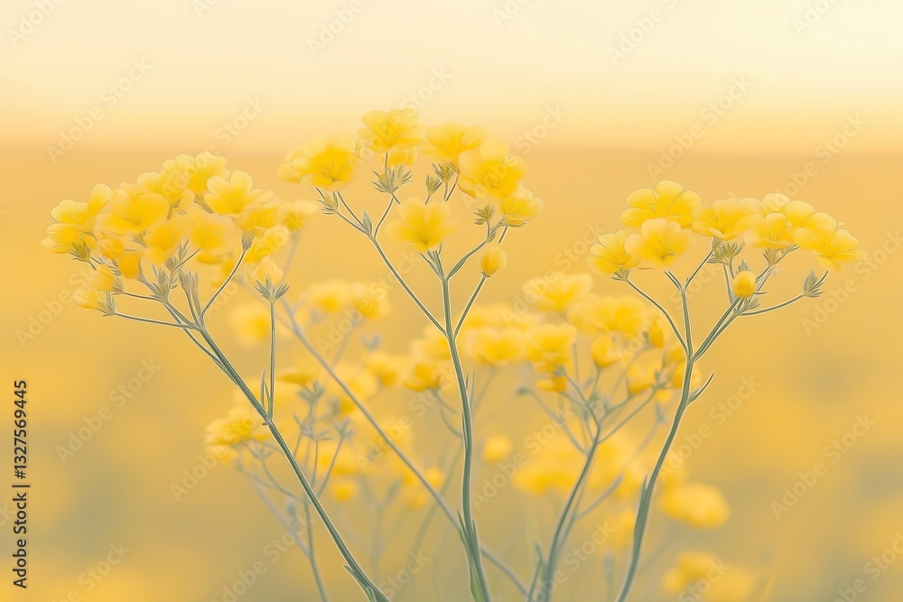 Delicate immortelle plants with yellow flowers against a soft, blurred golden background Delicate immortelle plants with yellow flowers against a soft, blurred golden background