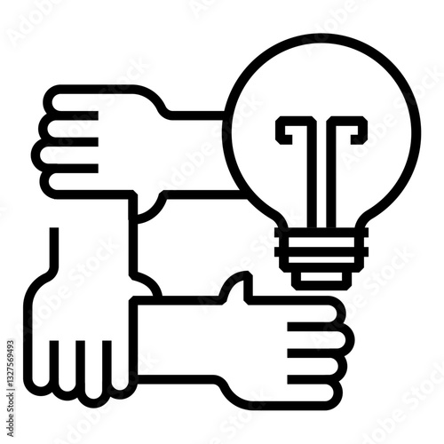 Light bulb with connected hands representing teamwork, community-driven solutions, and inclusive innovation