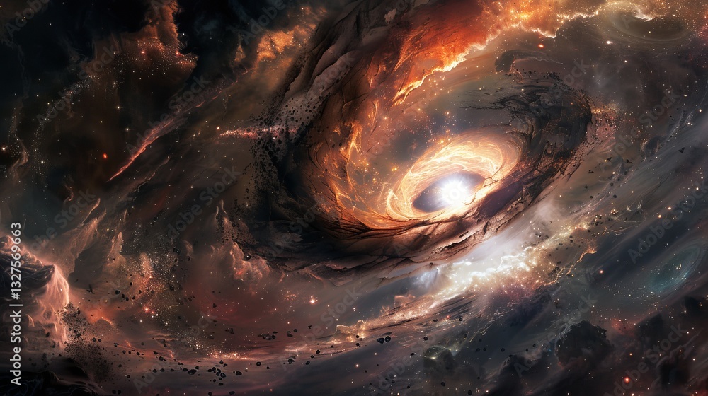 Fototapeta premium A stunning cosmic scene of a swirling black hole in deep space, surrounded by vibrant colors and celestial elements.