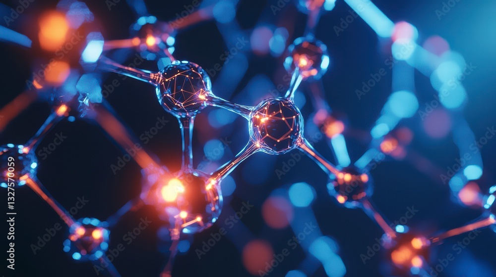 Molecular Connections: This macro-style capture showcases the complex network of molecular bonds, embodying the essence of modern science and cutting-edge research. The illuminated structures.