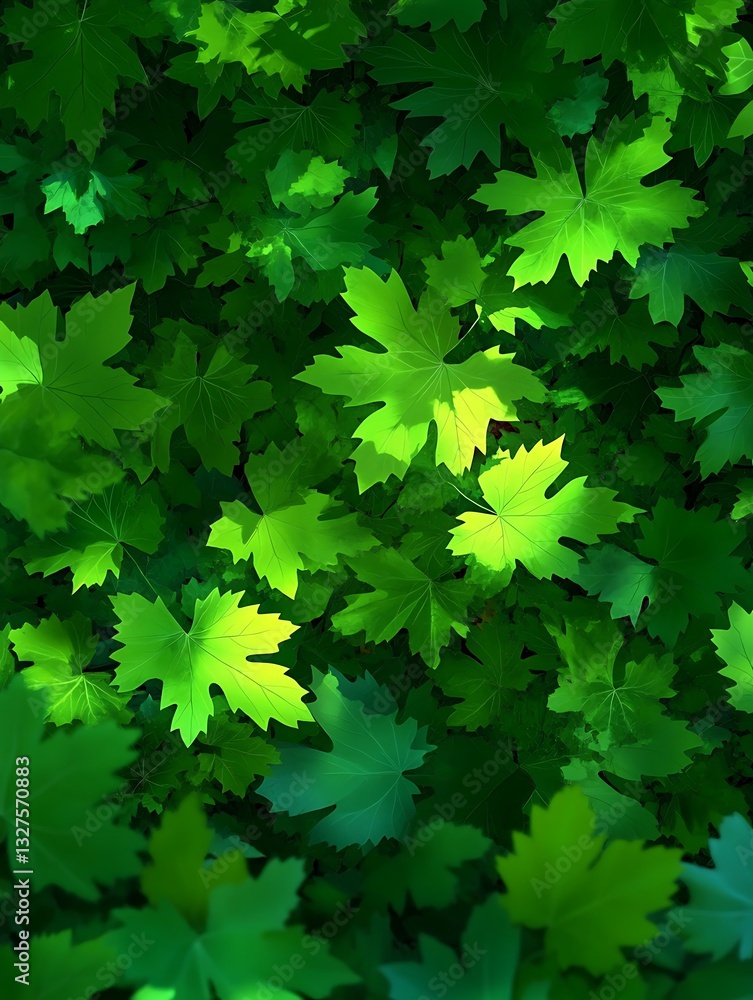 Lush canopy of vibrant green maple leaves under dappled sunlight filter Lush canopy of vibrant green maple leaves under dappled sunlight filter