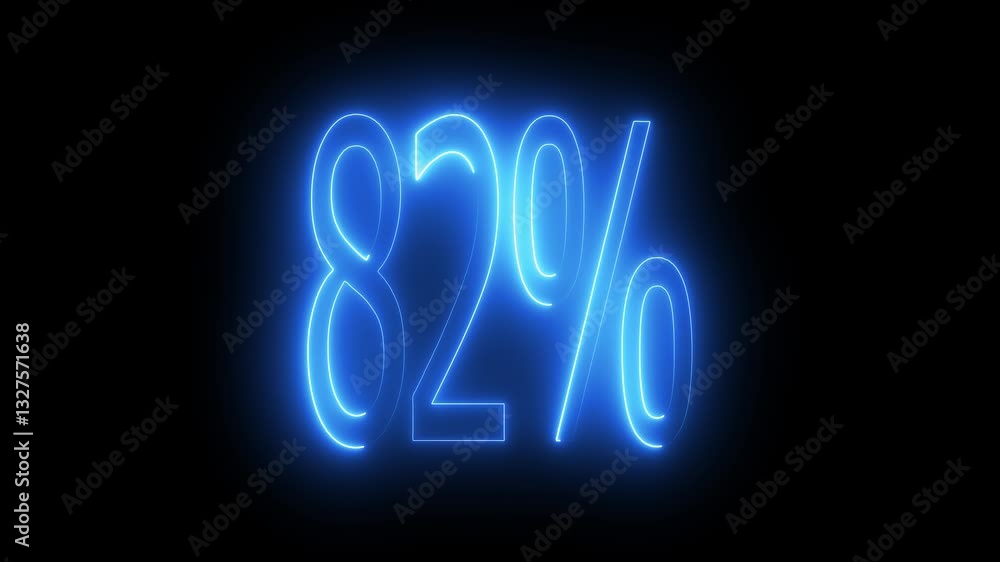 82% text animation by cyan color neon on black background. 82% text animation by cyan color neon on black background.