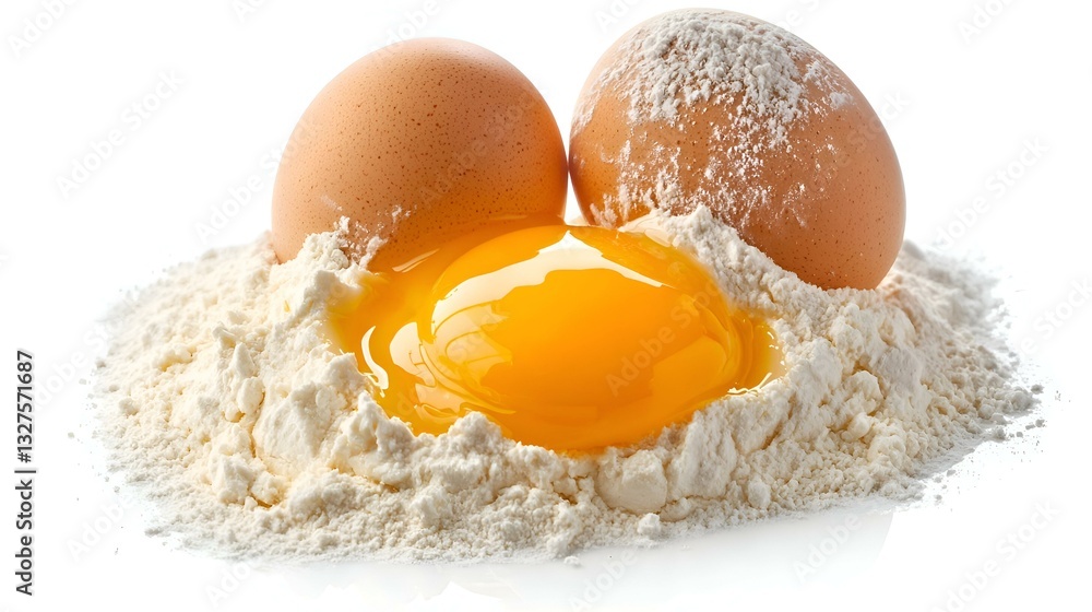 Flour with eggs isolated on white background Flour with eggs isolated on white background