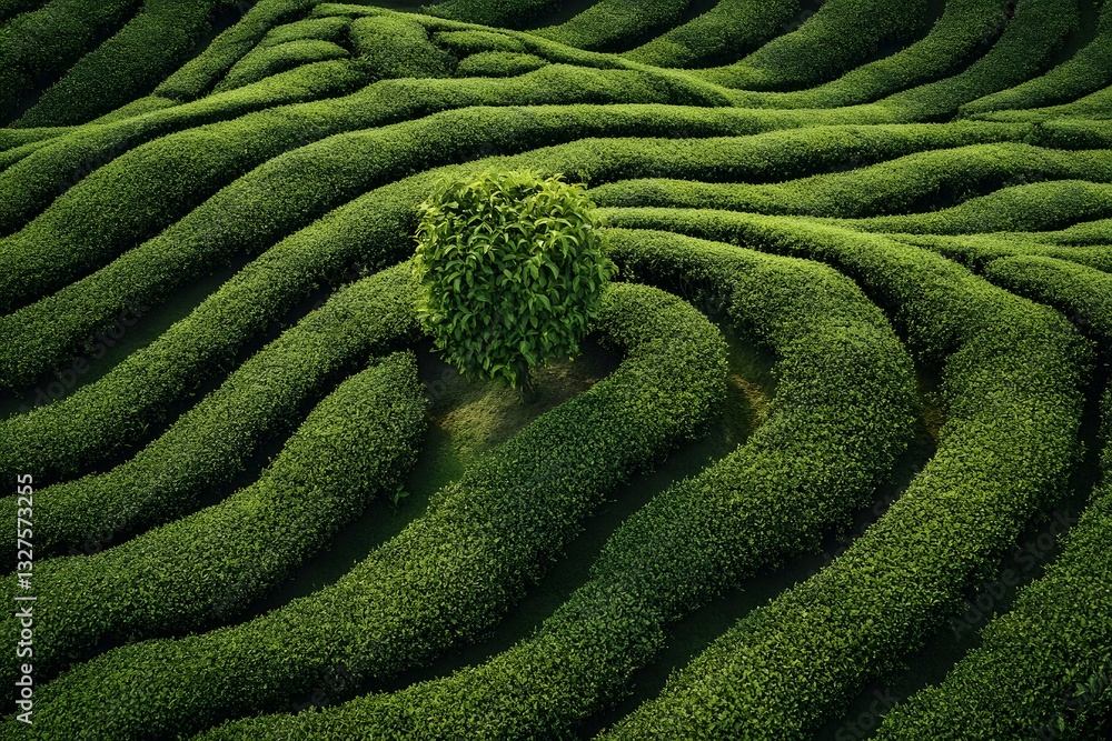 Small tree is growing in the middle of a large green field. The field is full of green grass and the tree is surrounded by the grass. Concept of tranquility and peace Small tree is growing in the middle of a large green field. The field is full of green grass and the tree is surrounded by the grass. Concept of tranquility and peace