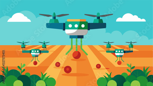 The use of precision planting drones in organic farming where the precise placement of seeds reduces the need for herbicides and pesticides.. Vector illustration