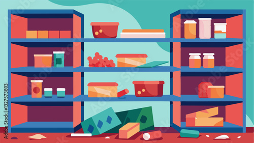 The shelves once neatly lined with a variety of food items now stood barren and lifeless magnifying the dire situation at hand.. Vector illustration