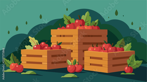 The rustic wooden crates once overflowing with apples now lay abandoned and forgotten a hauntingly beautiful reminder of a time before climate change.. Vector illustration