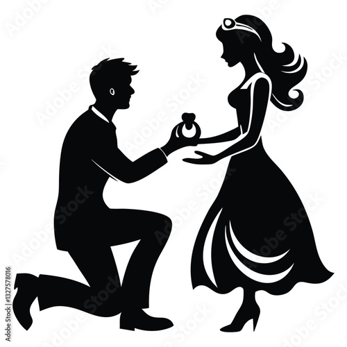 Proposal silhouette vector illustration, Silhouette of a romantic couple with a boy proposing to a girl